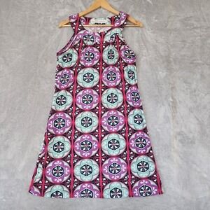 Tracy Negoshian Dress Womens Size XL Zip Pocket Teal Purple Flower Medallion Art